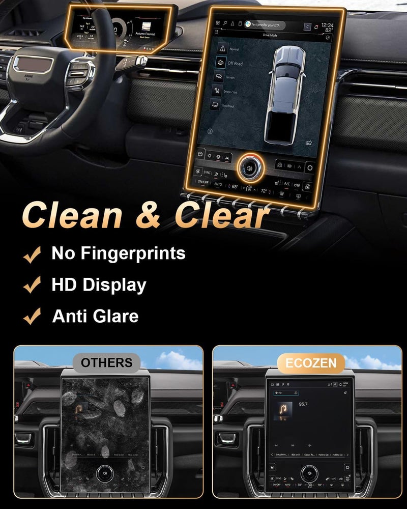 EcoZen حماية شاشة GMC Yukon 2026 - 2 قطعة ل GMC Yukon 2025-2026 شاشة الملاحة 16.8 بوصة + شاشة لوحة القيادة 11 بوصة - زجاج مقسى HD 9H ملحقات GMC Yukon/Yukon XL 2025-2026 مضادة لبصمات الأصابع - Image 3